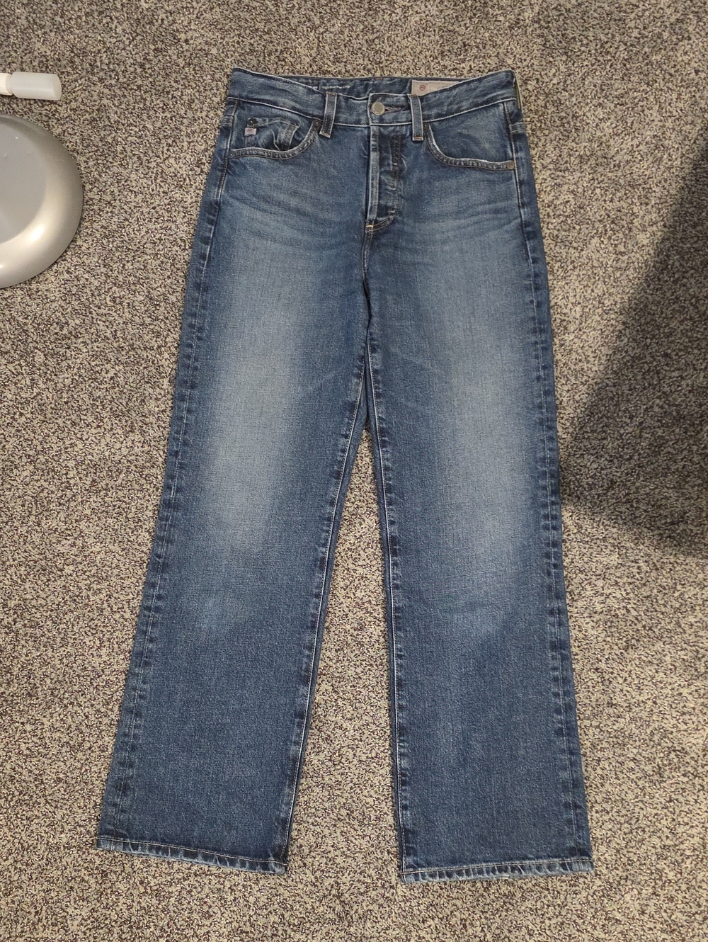 Ag Adriano Goldschmied Women's Cropped Straight Jeans in Medium Blue